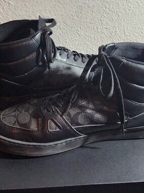 Coach Men’s 13D Black Signature Canvas & Leather High-Top Sneakers